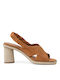 Tamaris Leather Women's Sandals Tabac Brown with Chunky Medium Heel