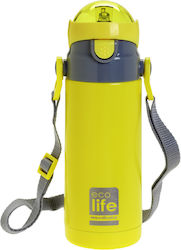 Ecolife Kids Stainless Steel Thermos Water Bottle with Straw Yellow 400ml