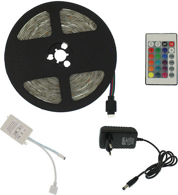 Waterproof LED Strip Power Supply 12V RGB Length 5m and 60 LEDs per Meter Set with Remote Control and Power Supply SMD2835