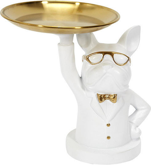 The Home Deco Factory Decorative Dog Polyresin with Disc in White 21x21x18cm 1pcs