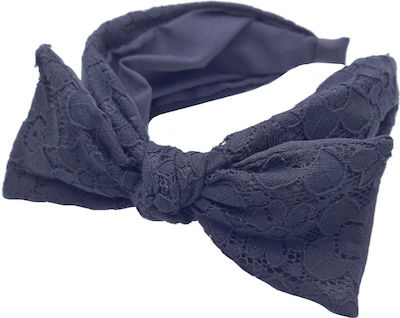 Turban Headband with Embroidered Lace Flowers & Black Bow