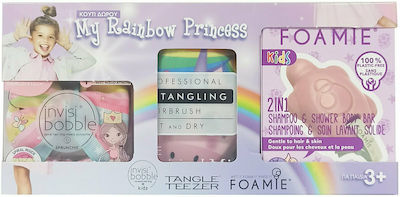 Tangle Teezer My Rainbow Princess Gift Set Κουτί Δώρου Foamie Kids 2in1 Bar Τurtally Cool Μπάρα Καθαρισμού & Περιποίησης Care Set & Invisibobble Kids Kids Hair Accessories & Tangle Teezer Small Original Children Pink Unicorn Kids Hairbrush 3+ years 3pcs