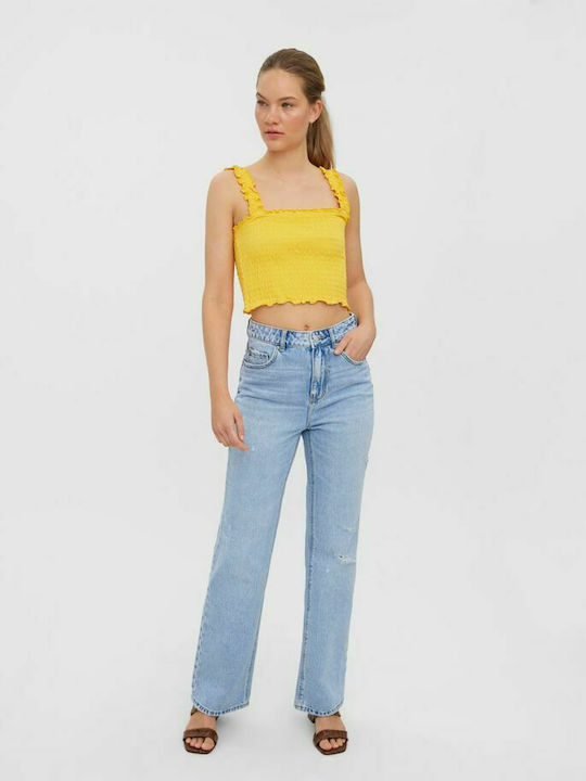 Vero Moda pentru Femei de Vară Crop Top din Bumbac fără Mâneci Amber Yellow