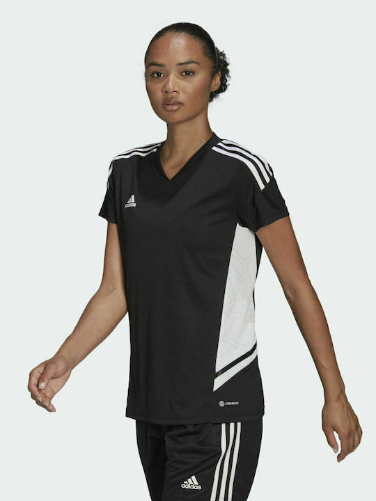 Adidas Condivo 22 Γυναικείο Αθλητικό T-shirt Fast Drying με V Λαιμόκοψη Μαύρο