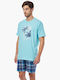 Minerva 90-70981 Men's Summer Cotton Checked Pajamas Set Light Blue