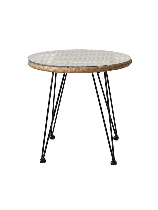 Eusebio Sitting Room Outdoor Table with Glass Surface and Metal Frame Natural 45x45x40cm