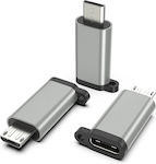 Powertech Convertor micro USB masculin în USB-C feminin Argint (PTH-065)
