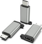 Powertech Converter micro USB male to USB-C female Silver 1pcs (PTH-065)