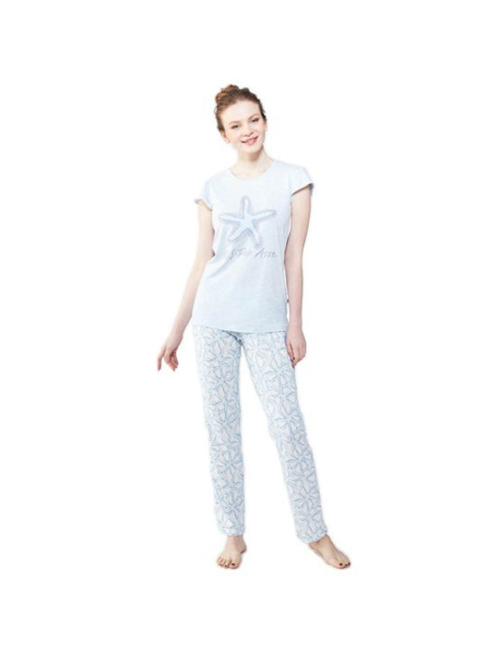 U.S. Polo Assn. Sommer Damen Pyjama-Set Baumwolle Hellblau Assn Starfish