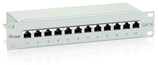 Equip Patch Panel Shielded για Rack 1U 10" 12 Θυρών cat6 Γκρι