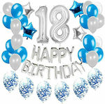 Σετ μπαλόνια για 18α γενέθλια - ασημί - μπλε