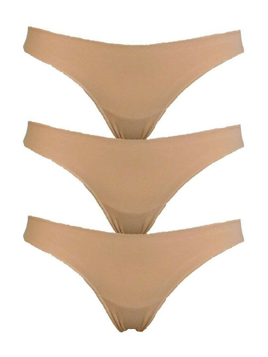 DAMEN BAUMWOLL-BRASILIANISCHE SLIPS 3ER-PACK BODY GLOVE von SECOND SKIN BGJD310005-004 - BEIGE