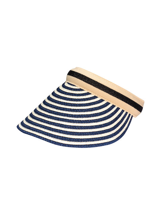 Women's Visor Hat Straw Blue Blue Ecru Striped