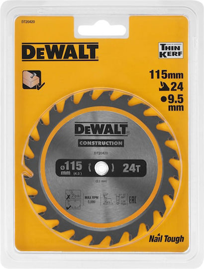 DEWALT Δίσκος Κοπής Ξύλου με 24 Δόντια 115mm