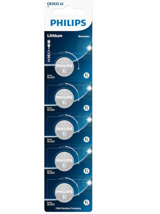 Philips Μπαταρίες Λιθίου Ρολογιών CR2025 3V 5τμχ