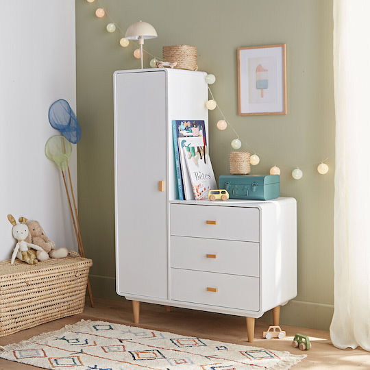 One Door Wardrobe with 3 Drawers White 100x45x153cm