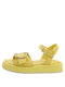 Paola Ferri Leather Women's Flat Sandals With a strap Flatforms In Yellow Colour