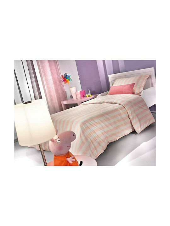Saint Clair Σετ Σεντόνια Μονά Βαμβακερά Stripes Pink 160x250cm 3τμχ