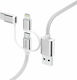 HAMA Braided Cablu USB la Lightning / Type-C / micro USB cu mai multe porturi Alb 0.2m (00183306)