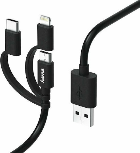 HAMA Regular Cablu USB la Lightning / Type-C / micro USB cu mai multe porturi Negru 0.75m (00200501)
