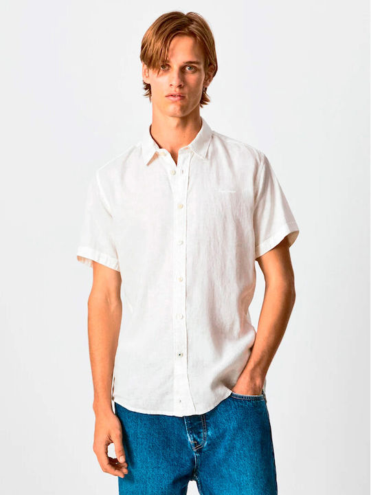 Pepe Jeans Men's Shirt Short Sleeve Linen White