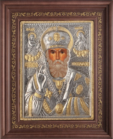 Image St. Nicholas with Silver Leaf Coating Silver 49x61cm
