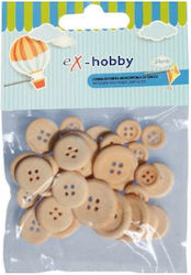 Exas Paper Wooden Buttons 24pcs Various Designs Exas Paper Wooden Buttons 24pcs Various Designs