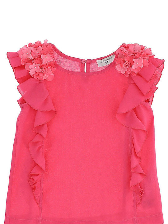 Monnalisa Short Sleeved Blouse With Flowers On The Shoulders 175603F5 5107-0095 Girl