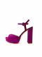 Mourtzi Platform Suede Women's Sandals with Ankle Strap Fuchsia with Chunky High Heel