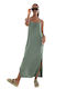 Vero Moda Midi Καλοκαιρινό All Day Φόρεμα με Τιράντα Χακί