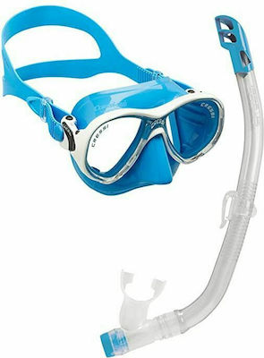 CressiSub Kids' Silicone Diving Mask Set with Respirator Marea VIP Junior Set Blue