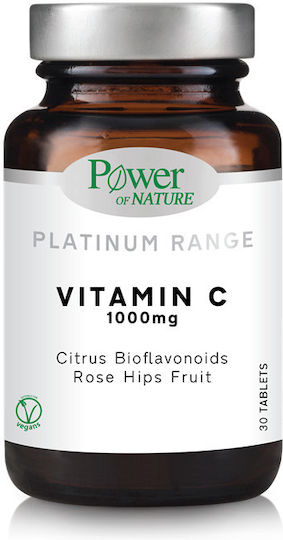 Power Of Nature Platinum Range Vitamin C Βιταμίνη Citrus Bioflavonoids Rose Hips Fruit για Ενίσχυση του Ανοσοποιητικού, τo Δέρμα & Αντιοξειδωτική δράση 1000mg 30 ταμπλέτες