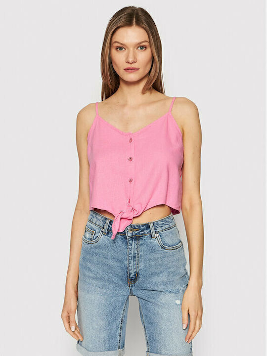 Only Damen Sommer Bluse Leinen mit Trägern & V-...