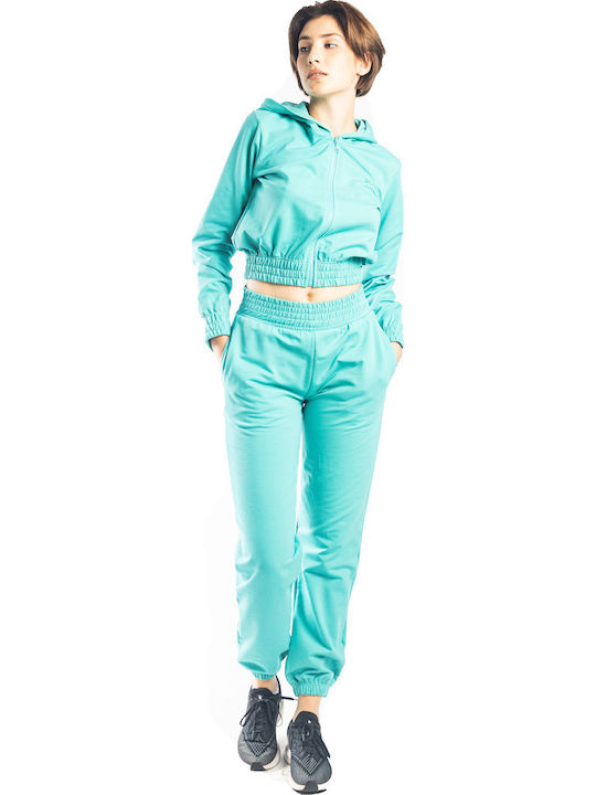 Cropped Women's Sweatshirt Jacket Hooded Turquoise