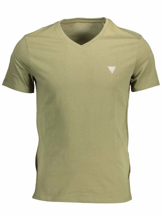 Guess Men's Short Sleeve T-shirt with V-Neck Green