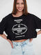 Funky Buddha Women's Summer Crop Top Cotton with 3/4 Sleeve Black