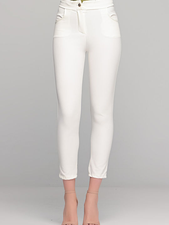 LikeMe Women's Fabric Trousers in Straight Line White