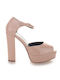 Famous Shoes Platform Women's Sandals Nude with Chunky High Heel