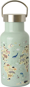Chic Mic Bioloco Mini Bottle Thermos Stainless Steel BPA Free 350ml World Animal Map with Mouthpiece