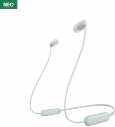 Sony WI-C100 In-ear Bluetooth Handsfree Ακουστικά με Αντοχή στον Ιδρώτα Λευκά