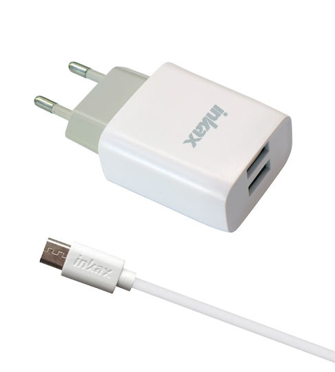 Inkax Φορτιστής με 2 Θύρες USB-A και Καλώδιο micro USB Λευκός (CD-97)