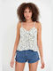 Funky Buddha Women's Summer Blouse with Straps Floral White