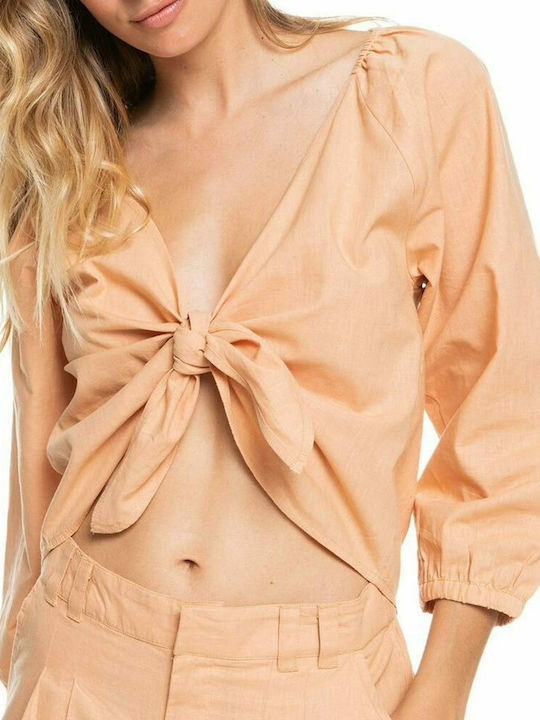 Roxy Ocean Tones Damen Sommer Crop Top Baumwolle mit 3/4 Ärmel Orange