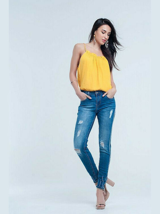 Skinny jeans with rips and glitter line - Q2