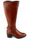 Leder Damenstiefel mit mittlerem Absatz Tabac Braun