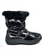 Patent Leather Snow Boots with Fur Black
