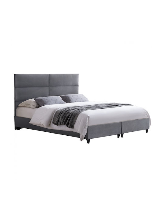 Milo Κρεβάτι King Size Επενδυμένο με Ύφασμα Γκρι με Τάβλες για Στρώμα 180x200cm
