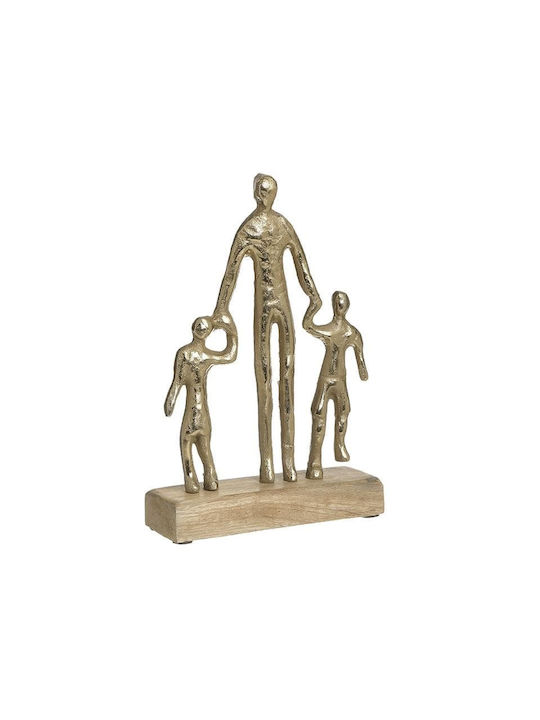 Inart Dekorativ Statuette aus Metall Vater mit Kindern auf Holzsockel in Beige/Gold 17x5x25cm 1Stück