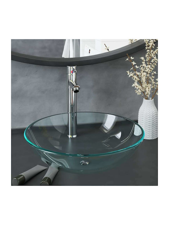 vidaXL Countertop Sink Glass with Faucet 42x42x...