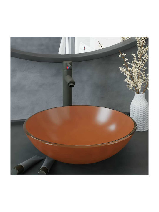 vidaXL Countertop Sink Glass with Faucet 42x42x...